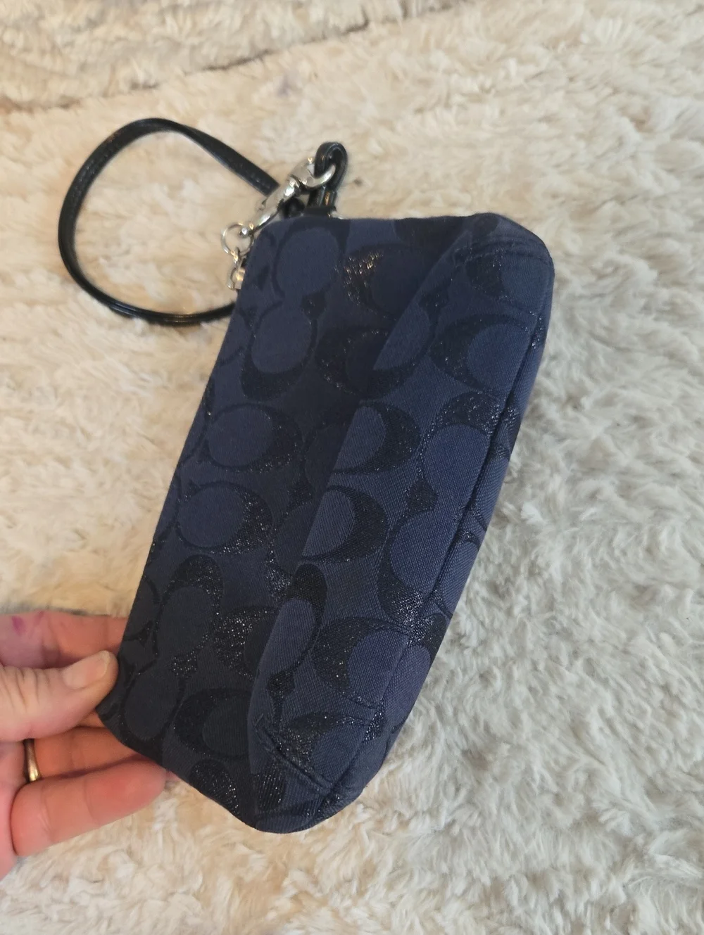 Coach Navy Signature Wristlet with Turn-Lock Closure EUC